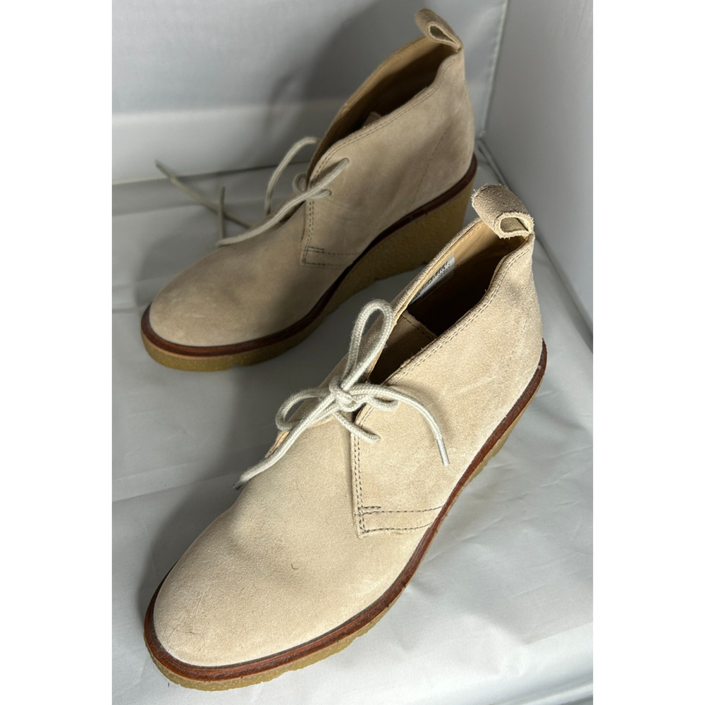 Clarks Sand Suede Lace-Up Ankle Booties